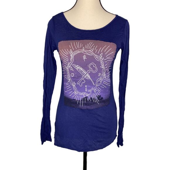 Chaser Long Sleeve Blue Graphic T-shirt - Picture 1 of 5